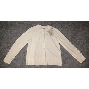 Talbots Women's Ivory Button Up Cardigan With Rhinestone Starburst Size Large